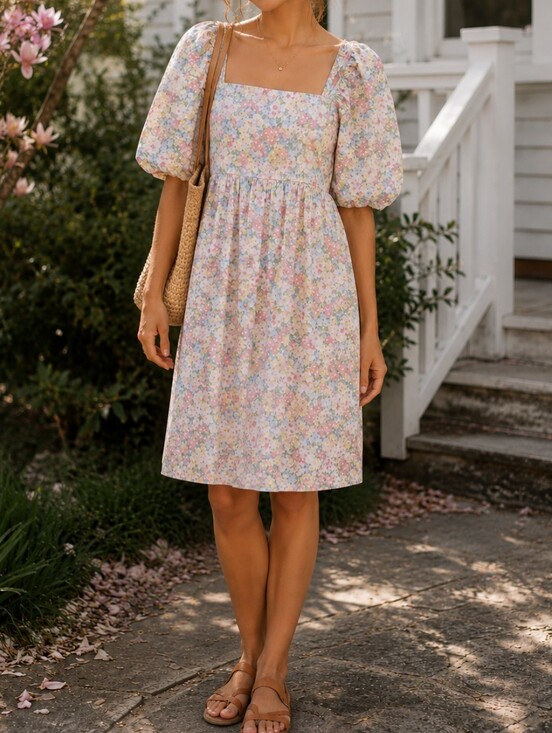 jillian harris x joe fresh Dresses & Skirts - Jillian Harris x Joe Fresh Floral Linen Blend Milkmaid Dress Puff Sleeve HighLow